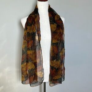 Autumn Foliage Sheet Scarf or Wrap Brown with Gold Thread‎